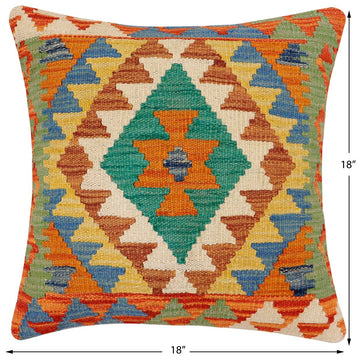 handmade Traditional Pillow Rust Blue Hand-Woven SQUARE 100% WOOL Hand woven turkish pillow2' x 2'